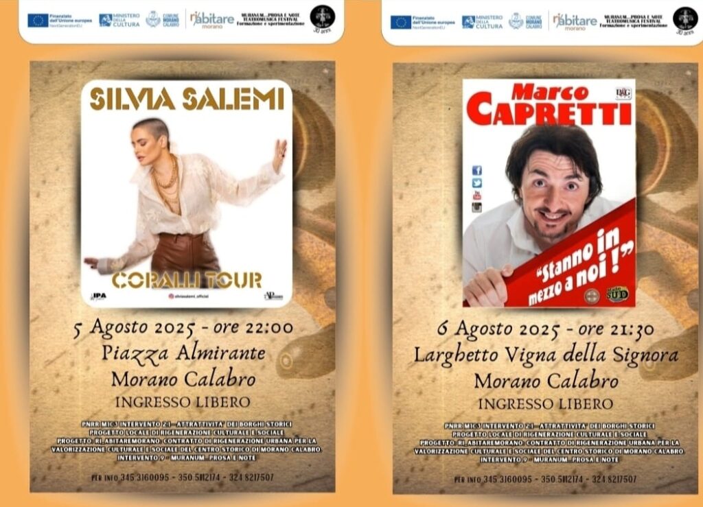 Musica d’autore e cabaret a Morano, due serate targate PNRR: martedì 5 agosto Silvia Salemi, mercoledì 6 Marco Capretti