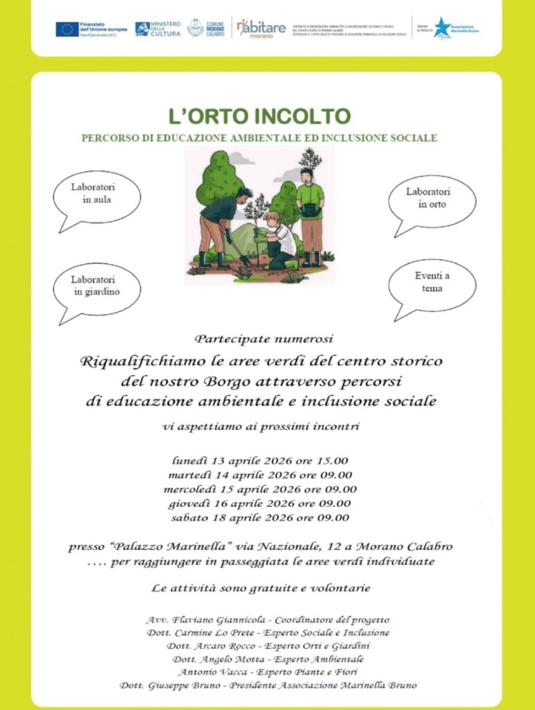 Sostenibilità ambientale e inclusione, i prossimi appuntamenti dell’Intervento 6 del progetto PNRR “Ri_AbitareMorano”