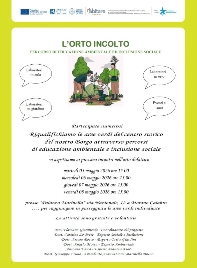 Da martedì 5 a venerdì 8 maggio 2026 i prossimi appuntamenti del programma “L’Orto Incolto”