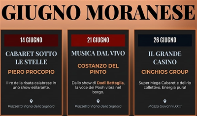 Giugno Moranese 2026, tre serate di musica, teatro e rigenerazione nel cuore del borgo